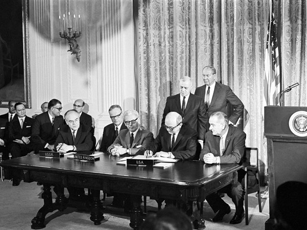 The signing of the 1967 Outer Space Treaty